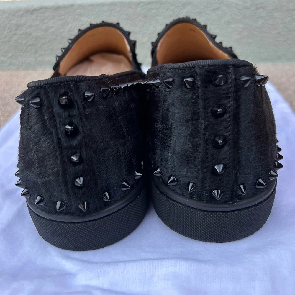 Christian Louboutin Men's Black Studded Slip-On Loafers